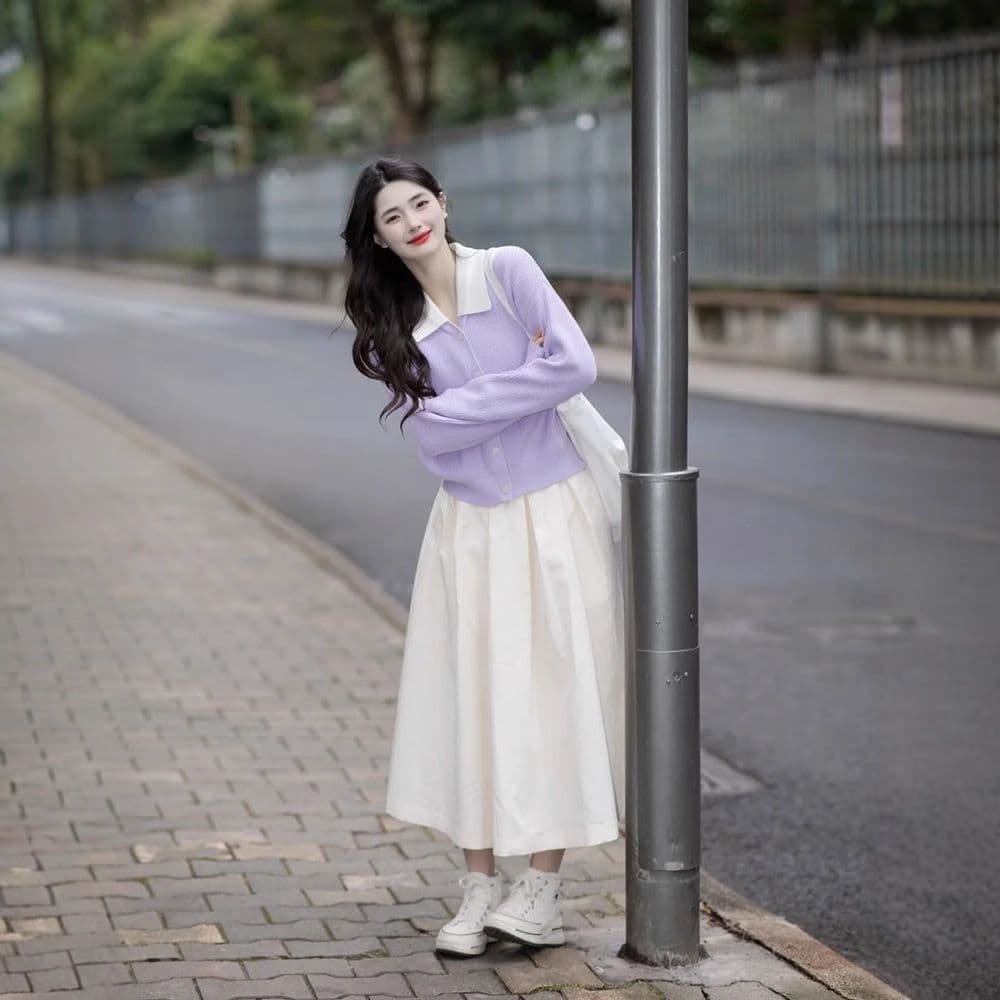 이른 가을 새로운 여성 재킷 한 부서 부드러운 보라색 디자인 센스 니트 오픈 가디건 슈퍼 잘 생긴 외출용 스웨터 여자 재킷 상세 이미지 8