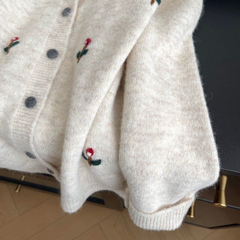 한국 스타일 패션 새로운 3 차원 꽃 자수 폴로 칼라 긍정적 인 어깨 가을 겨울 스웨터 새로운 재킷 니트 오픈 가디건 맨위 상세 이미지 15
