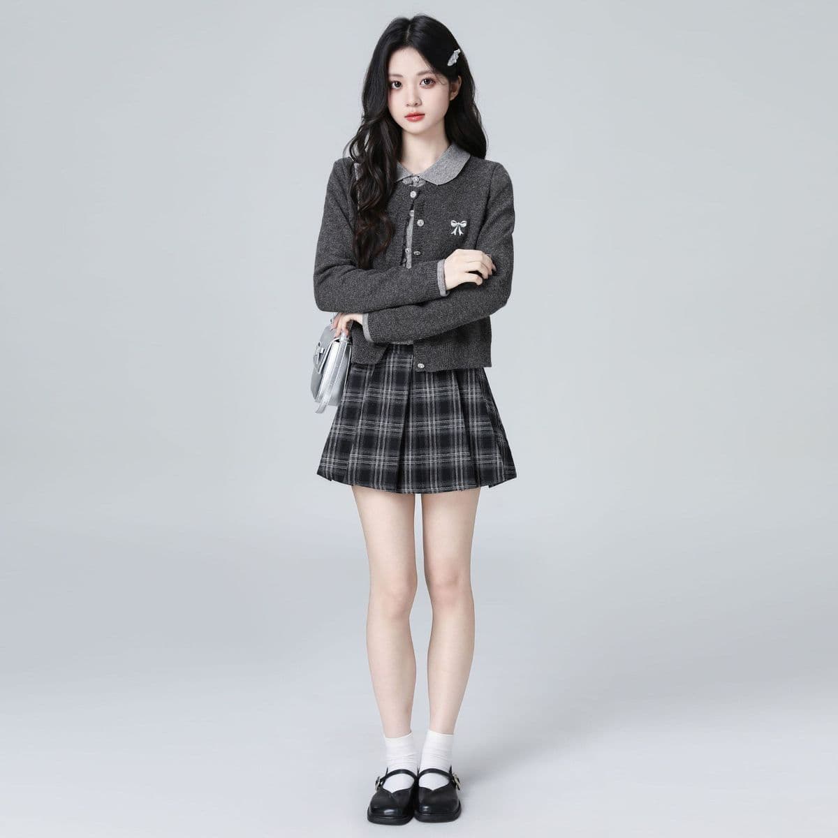 한 부서 POLO 칼라 페이크 레이어드 니트 오픈 가디건 여성 봄 가을 가을 새로운 배색 폴로 칼라 스웨터 쇼트 스타일 연령 감소 맨위 상세 이미지 6