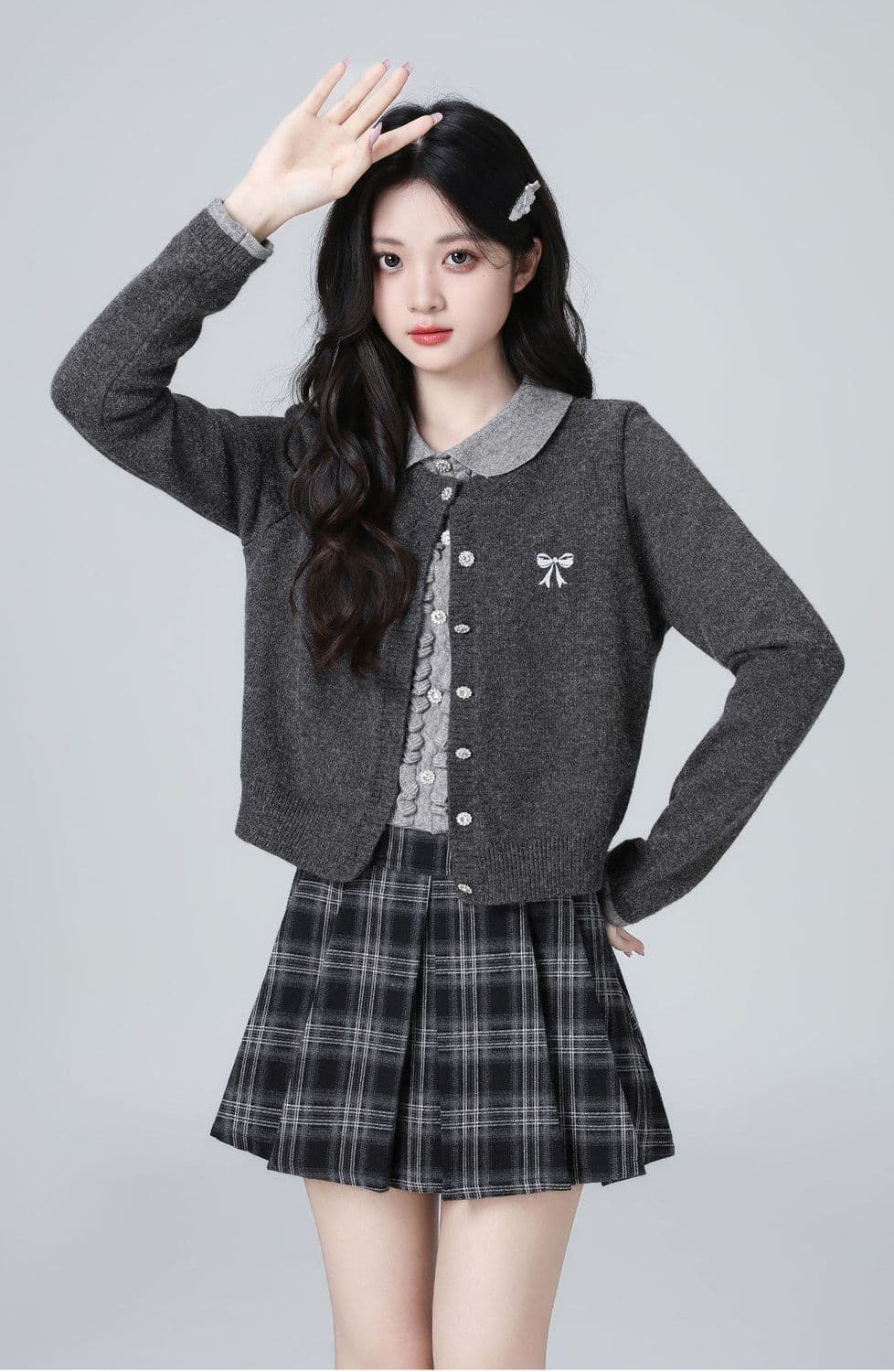 한 부서 POLO 칼라 페이크 레이어드 니트 오픈 가디건 여성 봄 가을 가을 새로운 배색 폴로 칼라 스웨터 쇼트 스타일 연령 감소 맨위 상세 이미지 8