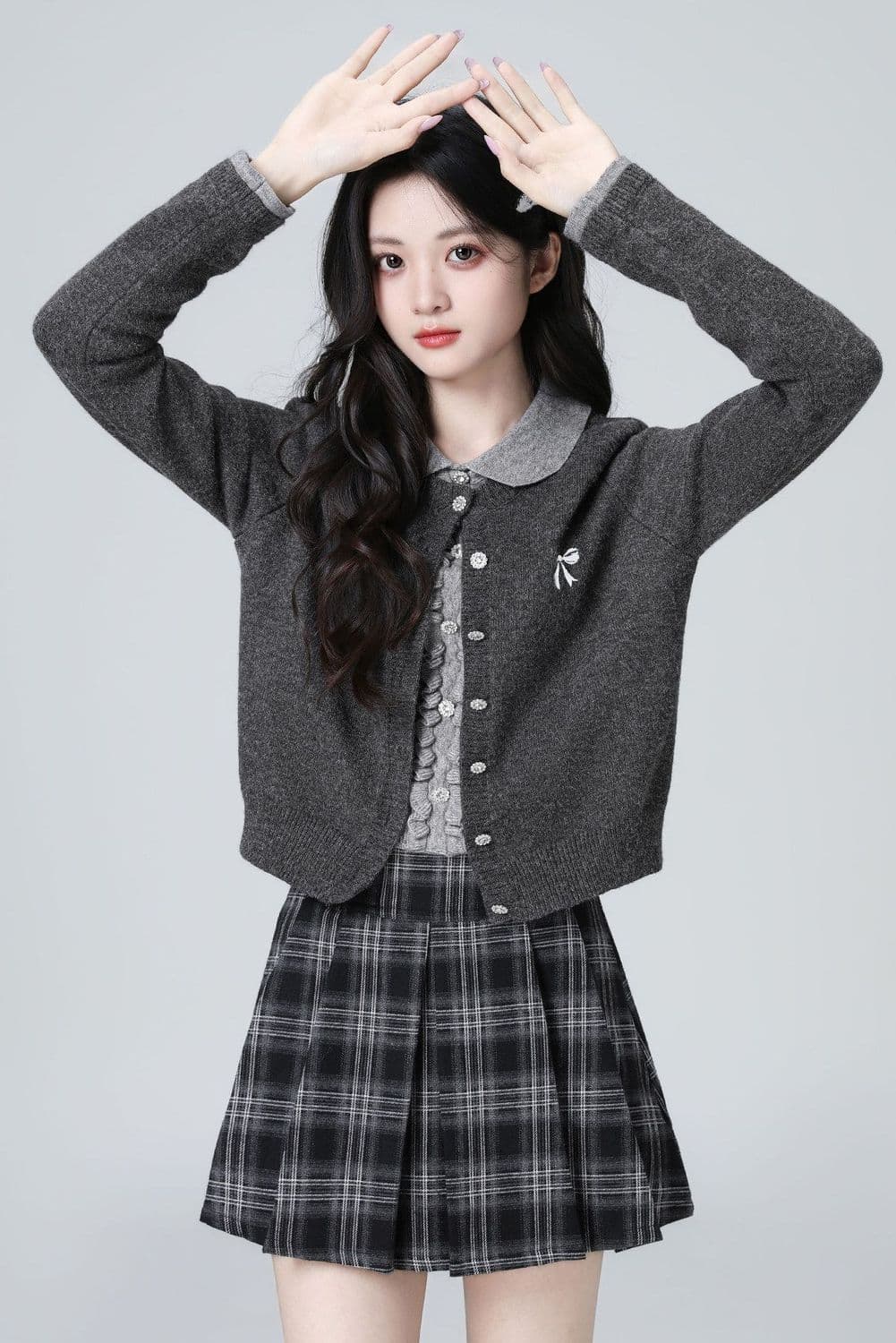 한 부서 POLO 칼라 페이크 레이어드 니트 오픈 가디건 여성 봄 가을 가을 새로운 배색 폴로 칼라 스웨터 쇼트 스타일 연령 감소 맨위 상세 이미지 9