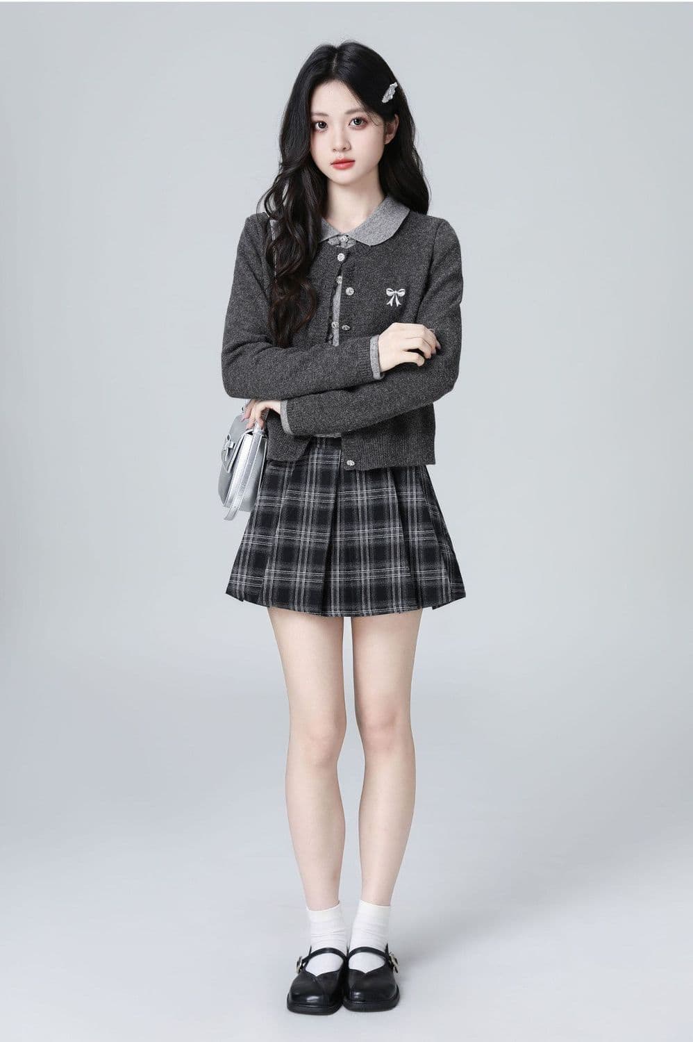 한 부서 POLO 칼라 페이크 레이어드 니트 오픈 가디건 여성 봄 가을 가을 새로운 배색 폴로 칼라 스웨터 쇼트 스타일 연령 감소 맨위 상세 이미지 10