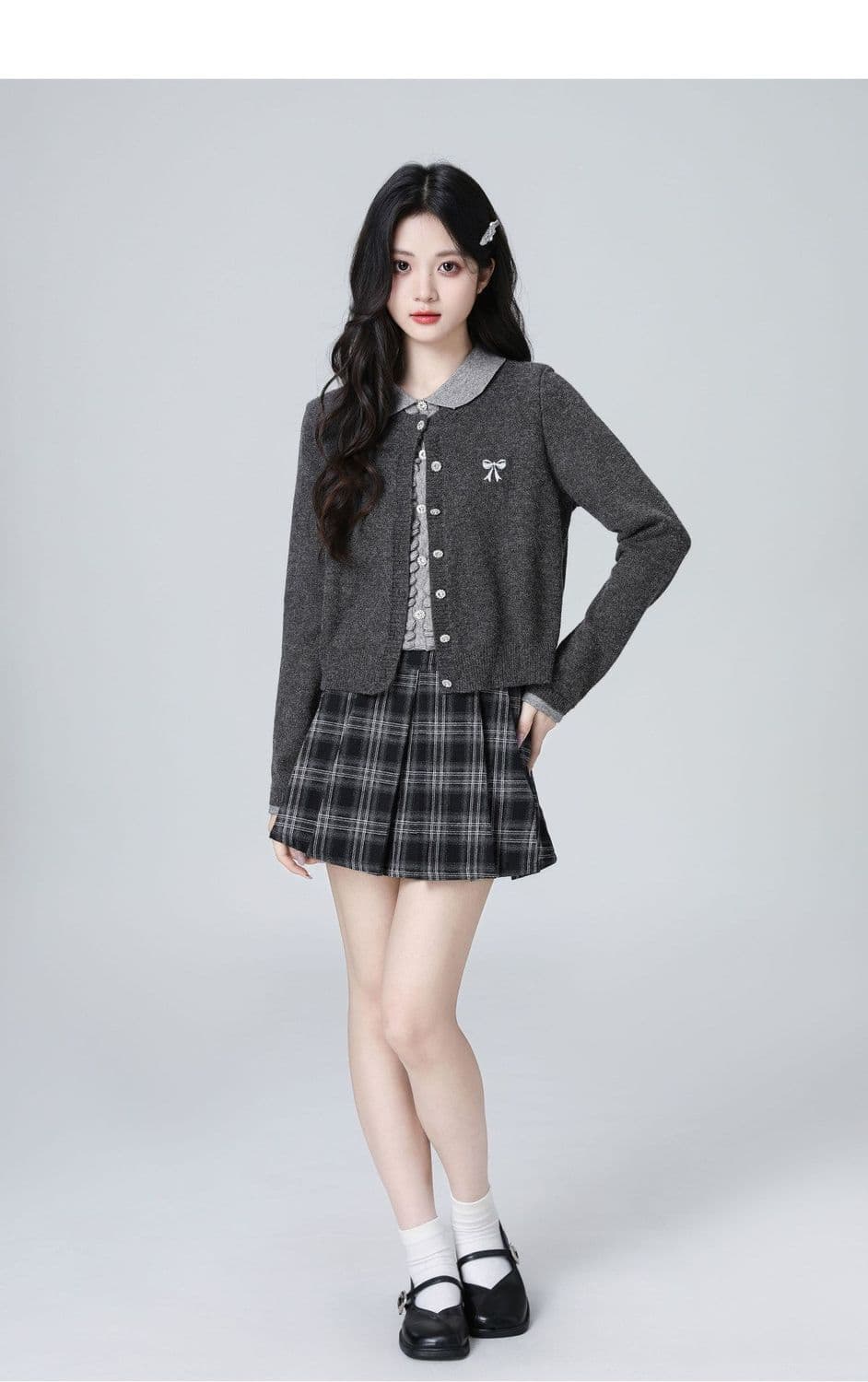한 부서 POLO 칼라 페이크 레이어드 니트 오픈 가디건 여성 봄 가을 가을 새로운 배색 폴로 칼라 스웨터 쇼트 스타일 연령 감소 맨위 상세 이미지 13