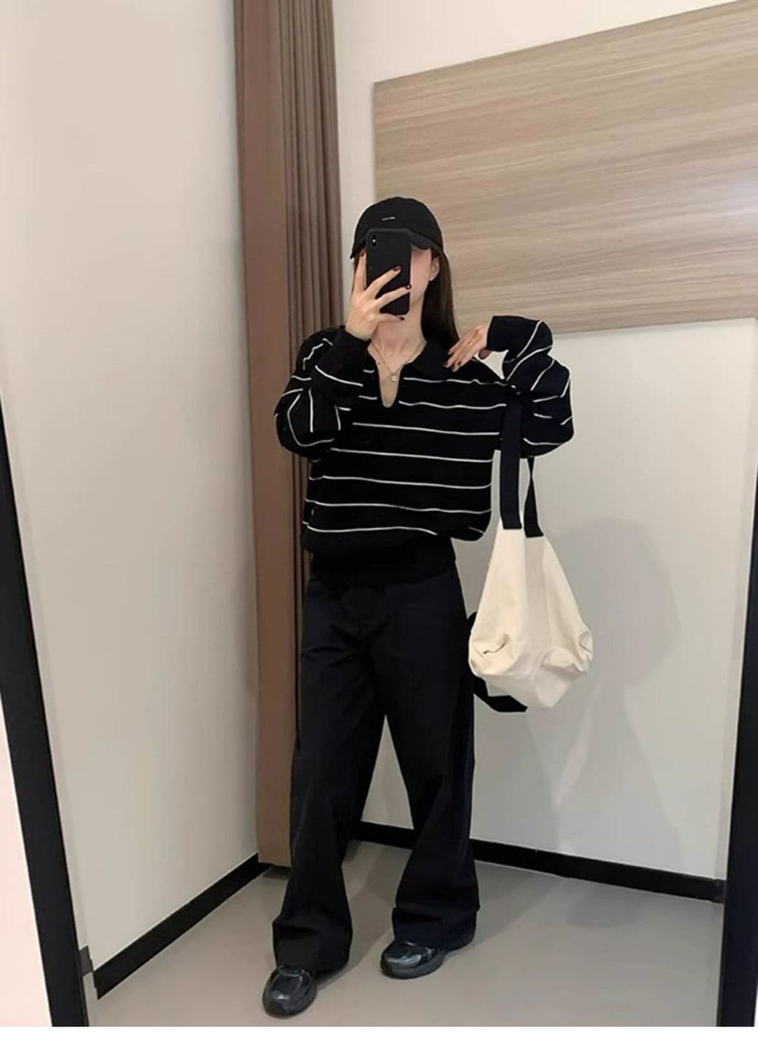 한 부서 스트라이프 POLO 칼라 니트 스웨터 여성 이른 가을 새로운 다용도 디자인 센스 루즈핏 느긋한 만나는 풀오버 상세 이미지 5