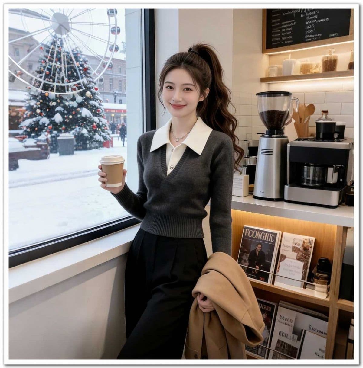 봄 가을 새로운 품격 패션 슬림해 보이는 스웨터 인사이드 가져 가라. 페이크 레이어드 두꺼운 니트 스웨터 맨위 풀오버 폴로 칼라 만나는 상세 이미지 12