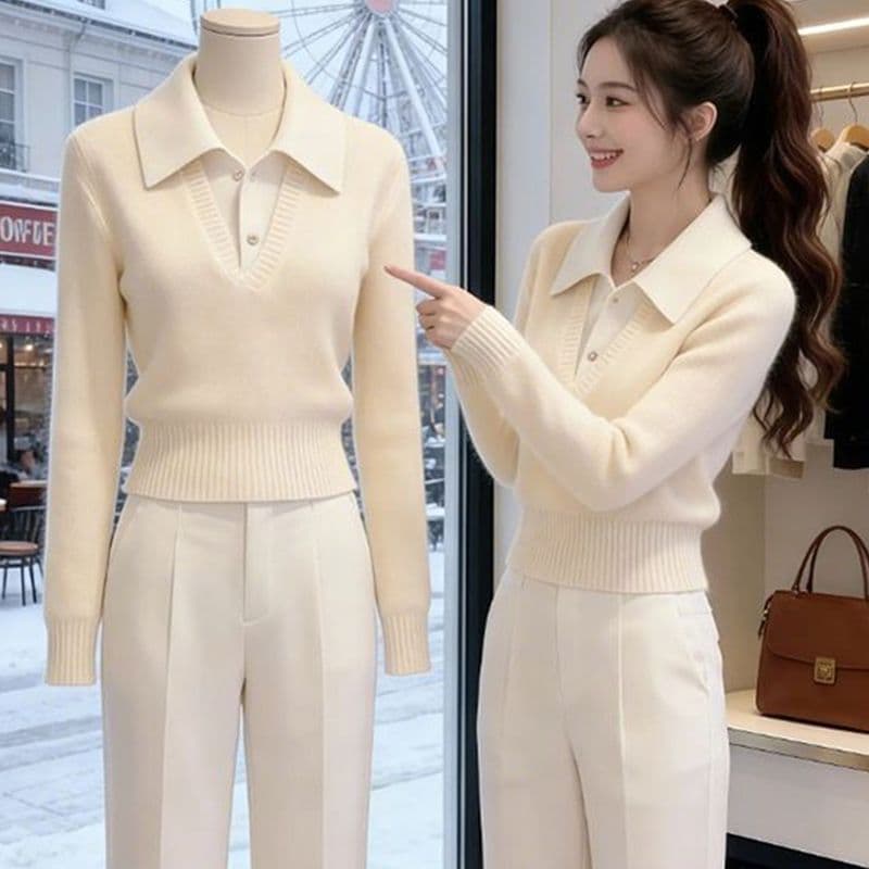 봄 가을 새로운 품격 패션 슬림해 보이는 스웨터 인사이드 가져 가라. 페이크 레이어드 두꺼운 니트 스웨터 맨위 풀오버 폴로 칼라 만나는 상세 이미지 18