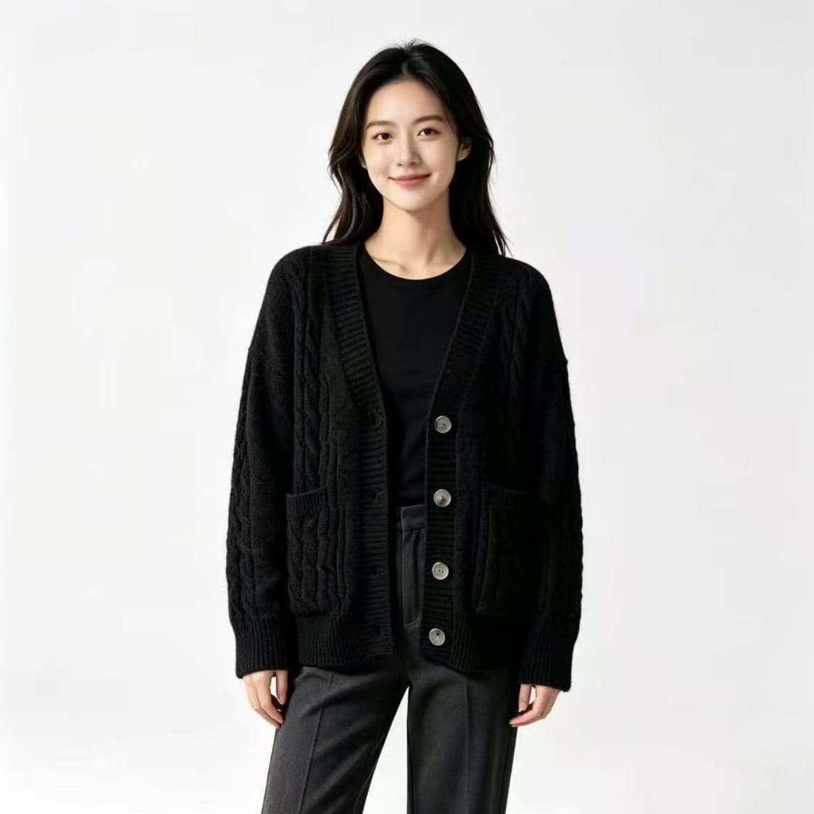 미니멀리즘 고급 센스 꽈배기 품격 니트 가을 겨울 루즈핏 새로운 외국 가스 오픈 가디건 두꺼운 스웨터 코트 맨위 여성 이미지 3