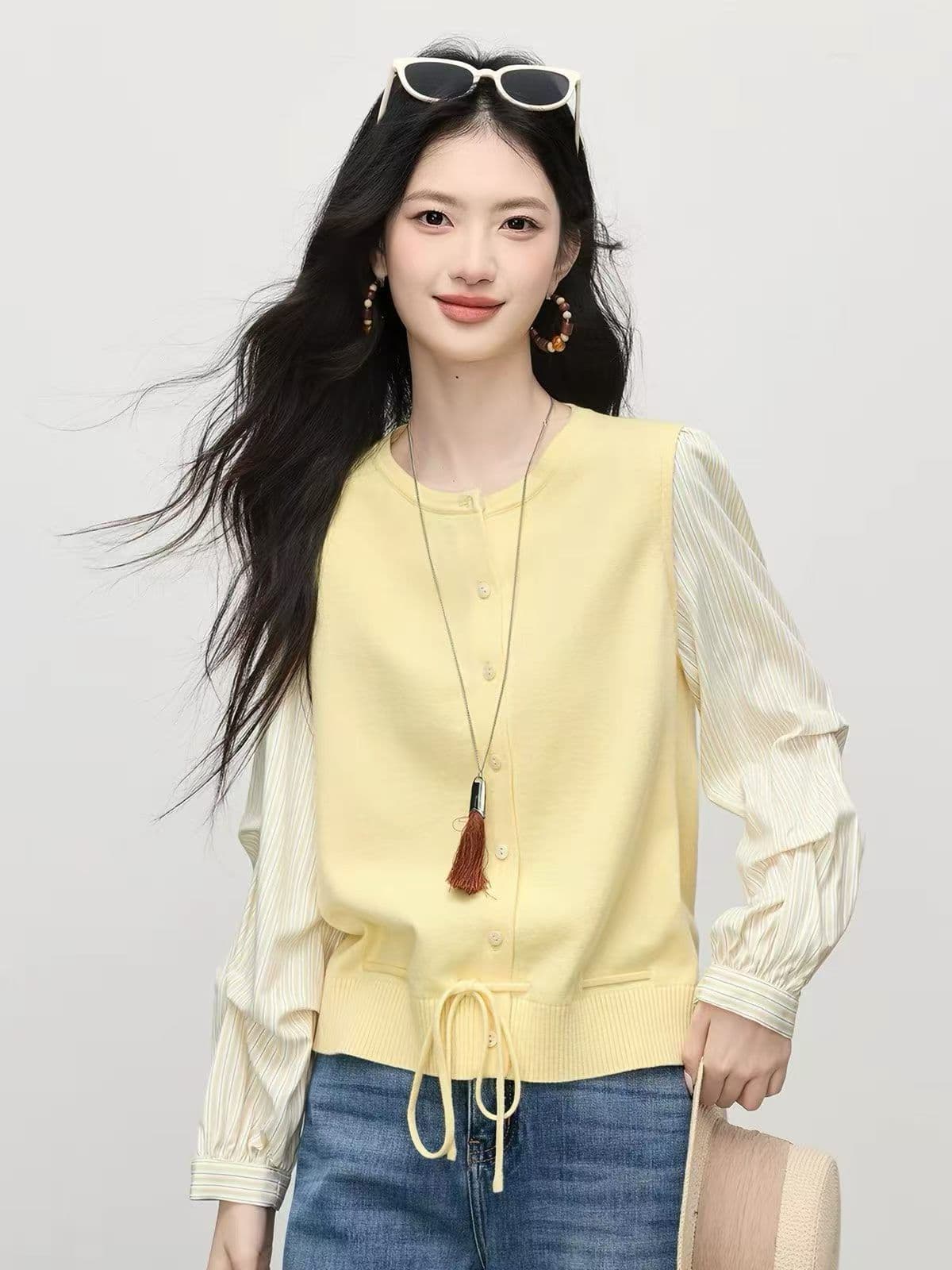 부드러운 바람 소녀 센스 캐주얼 느긋한 느슨함 센스 한 부서 페이크 레이어드 맨위 여성 이른 가을 패션 다용도 오픈 가디건 여성 상세 이미지 11