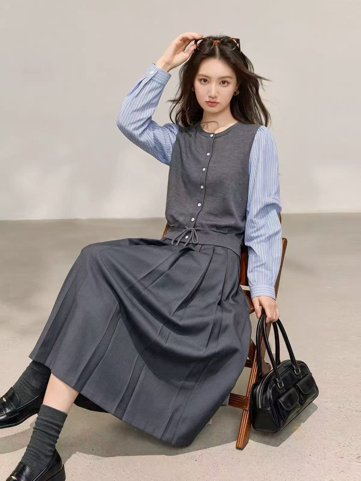 부드러운 바람 소녀 센스 캐주얼 느긋한 느슨함 센스 한 부서 페이크 레이어드 맨위 여성 이른 가을 패션 다용도 오픈 가디건 여성 상세 이미지 12
