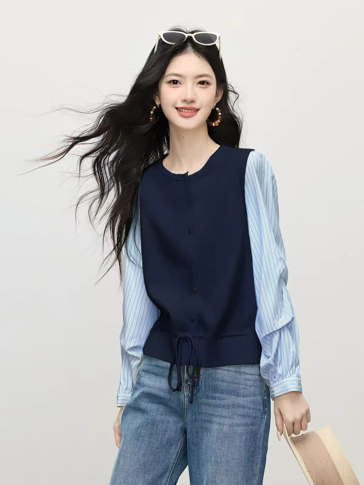 부드러운 바람 소녀 센스 캐주얼 느긋한 느슨함 센스 한 부서 페이크 레이어드 맨위 여성 이른 가을 패션 다용도 오픈 가디건 여성 상세 이미지 14