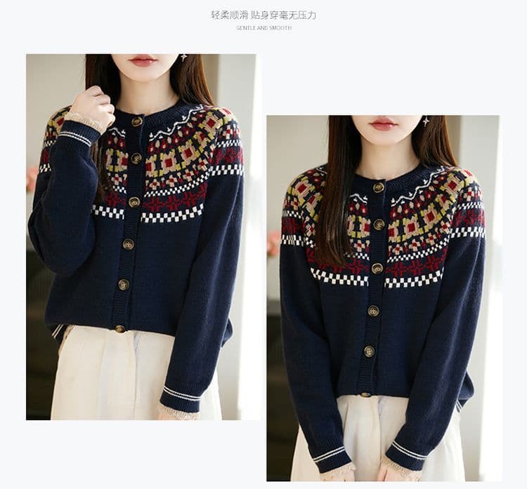 고급 뽕나무 누에 실크 패션 공정한 섬 자카드 니트 오픈 가디건 여성 봄 가을 새로운 외국 가스 맨위 다용도 스웨터 여자 상세 이미지 16