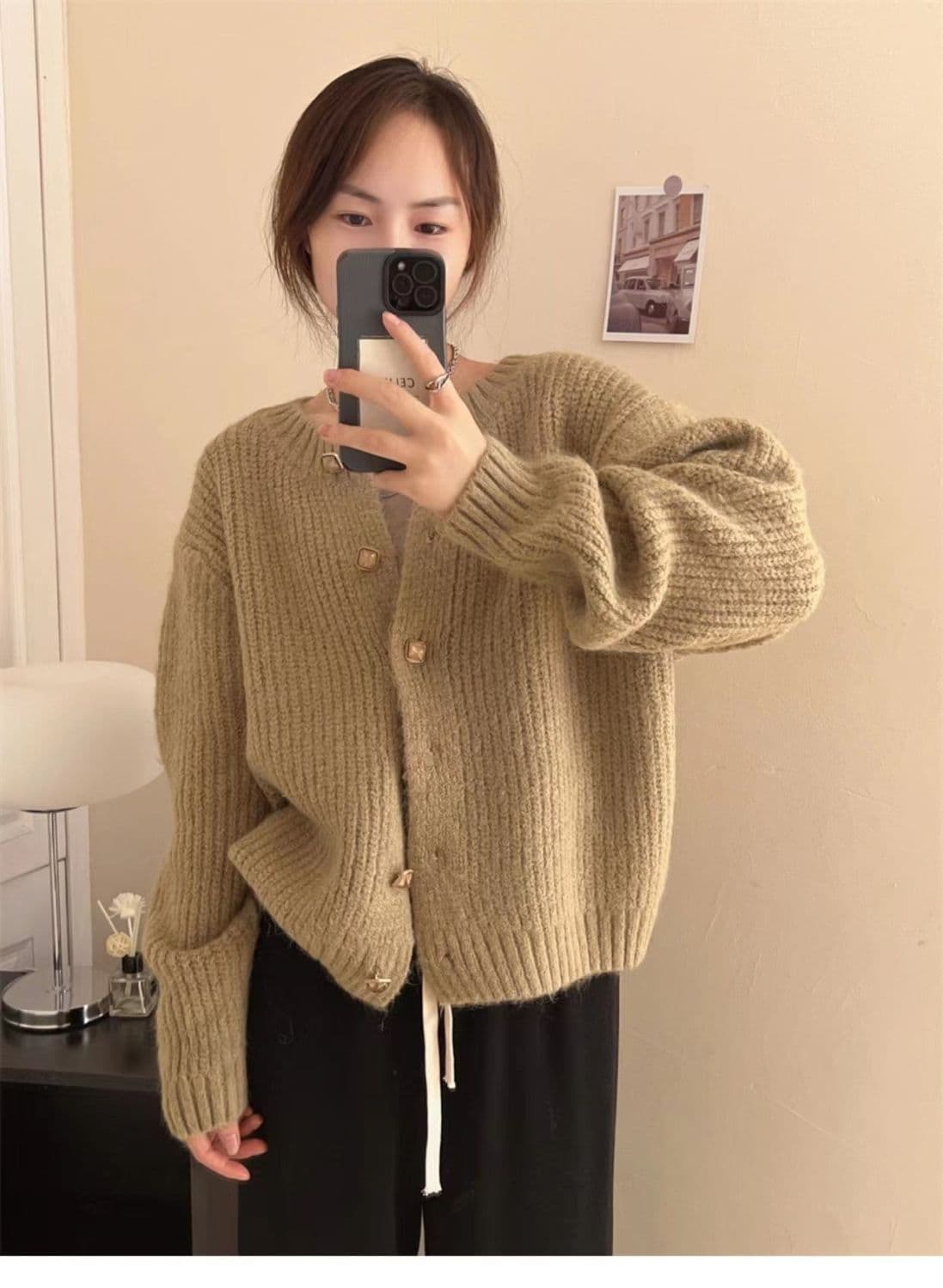 한 부서 느긋한 바람 스웨터 코트 가을 겨울 새로운 패션 루즈핏 연령 감소 슬림해 보이는 따뜻한 부드럽다 찹쌀 니트 오픈 가디건 여성 상세 이미지 28