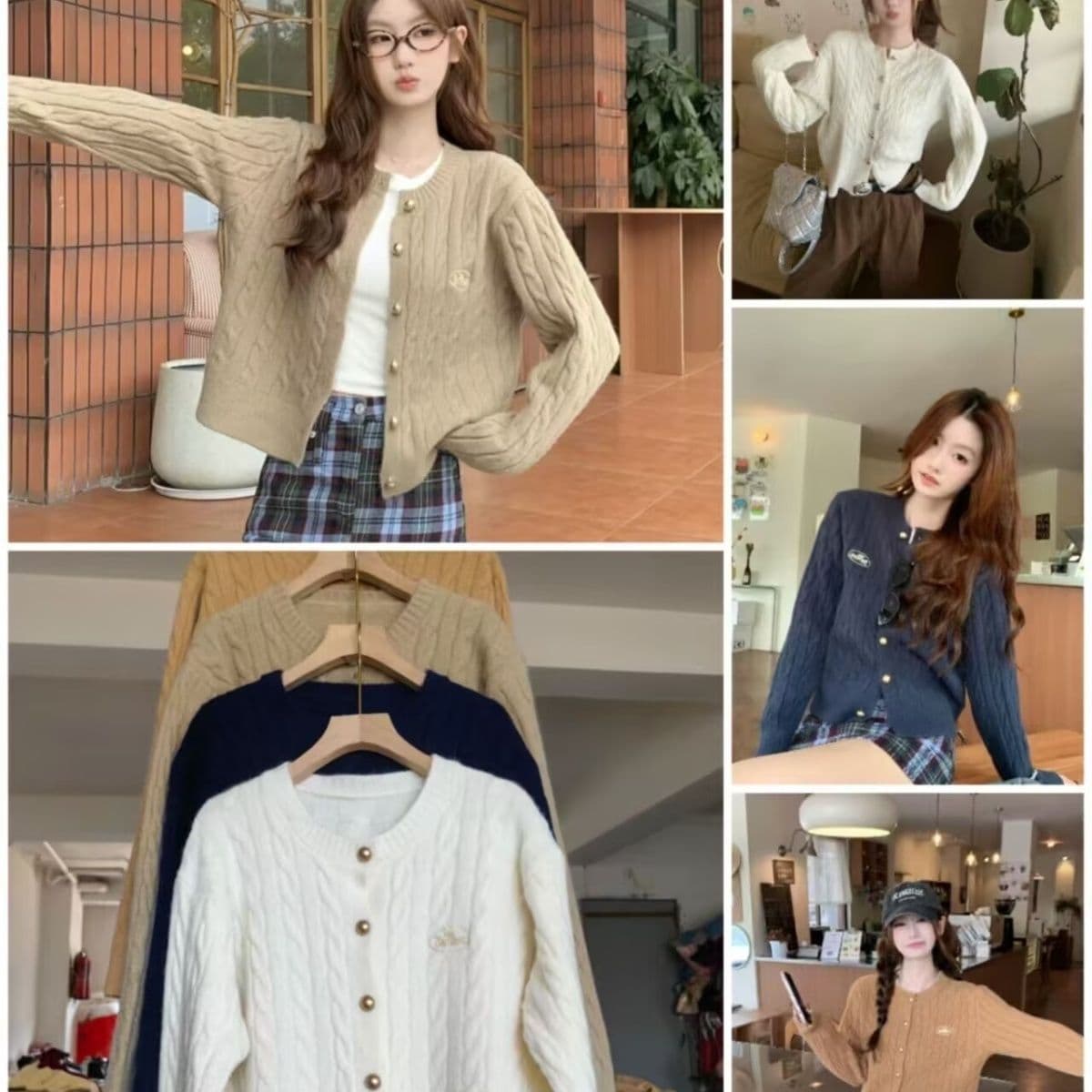 패션 자수 라운드 넥 레트로 오픈 가디건 꽈배기 학원 새로운 니트 느긋한 바람 맨위 스웨터 코트 니트 스웨터 상세 이미지 23