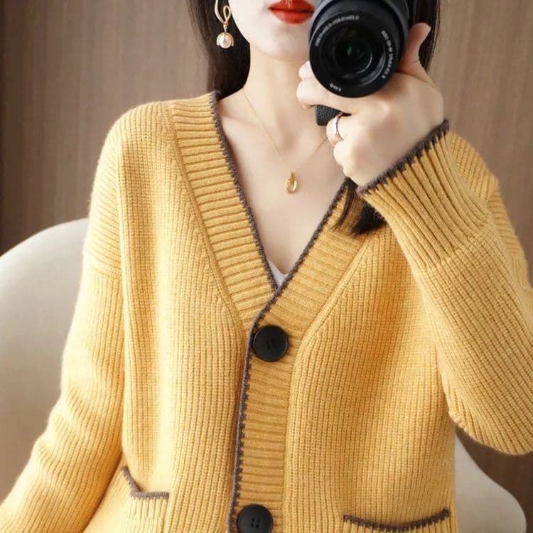 봄 가을 한국 스타일 루즈핏 빅 사이즈 지방 mm 두꺼운 스타일 느긋한 바람 니트 오픈 가디건 단일 행 대 블랙 라운드 버클 스웨터 여자 재킷 상세 이미지 40