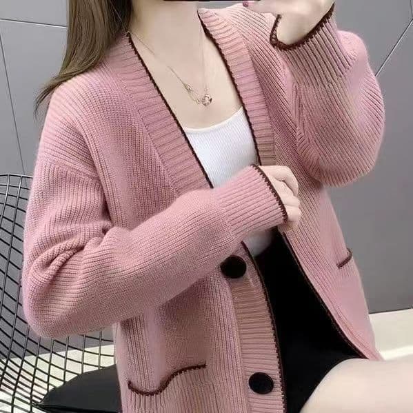 봄 가을 한국 스타일 루즈핏 빅 사이즈 지방 mm 두꺼운 스타일 느긋한 바람 니트 오픈 가디건 단일 행 대 블랙 라운드 버클 스웨터 여자 재킷 상세 이미지 41