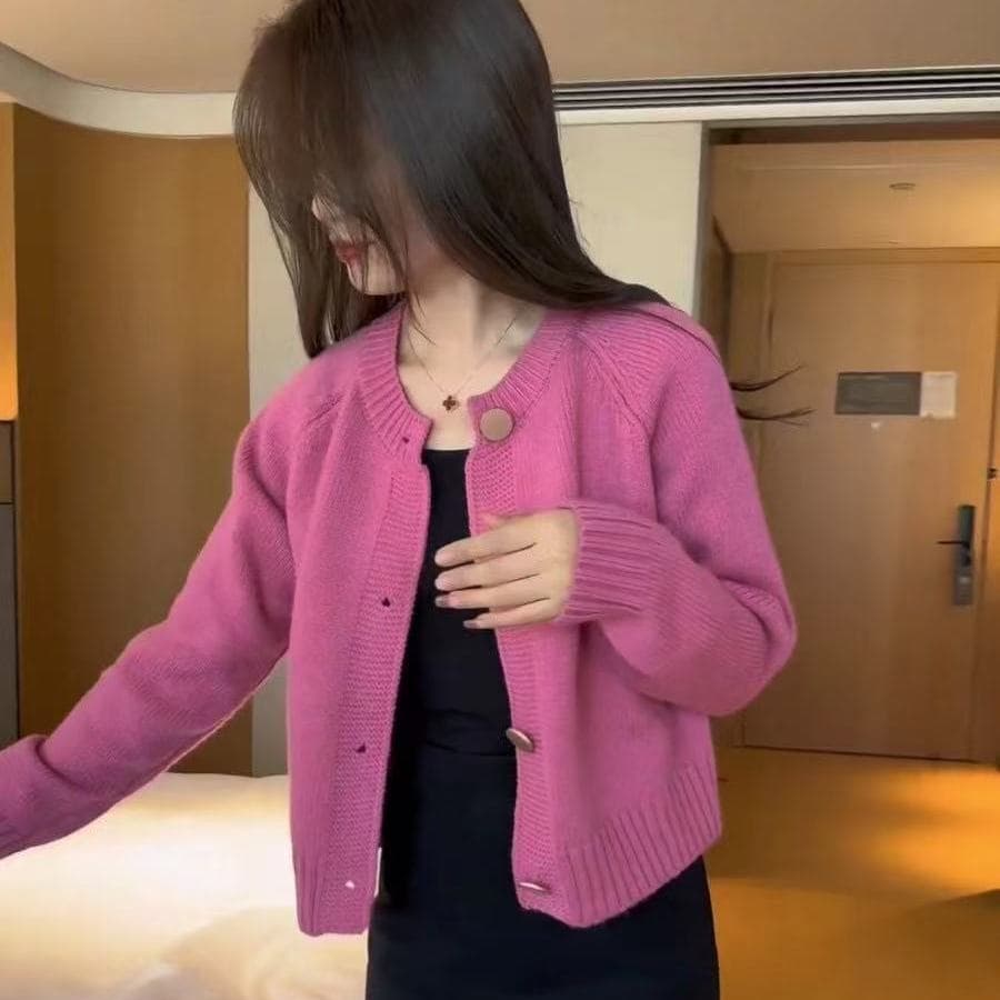 한 부서 쇼트 스타일 니트 오픈 가디건 여성 코트 가을 겨울 새로운 느긋한 바람 패션 루즈핏 슬림해 보이는 다용도 부드러운 찹쌀 맨위 이미지 4