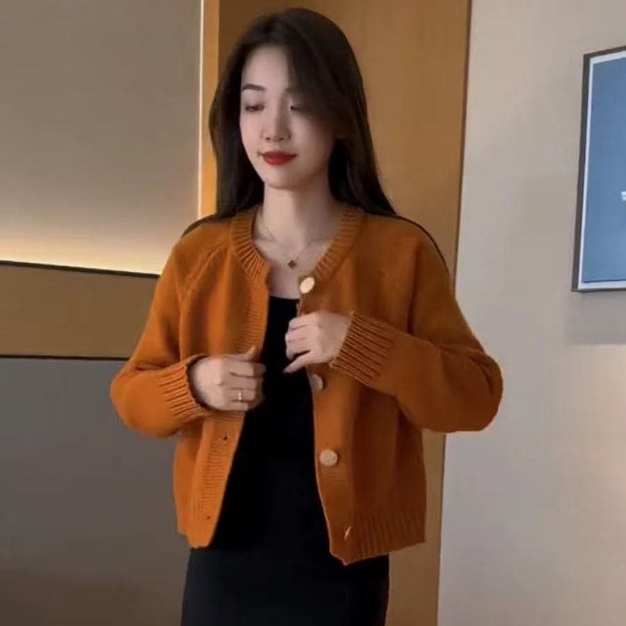 한 부서 쇼트 스타일 니트 오픈 가디건 여성 코트 가을 겨울 새로운 느긋한 바람 패션 루즈핏 슬림해 보이는 다용도 부드러운 찹쌀 맨위 이미지 5