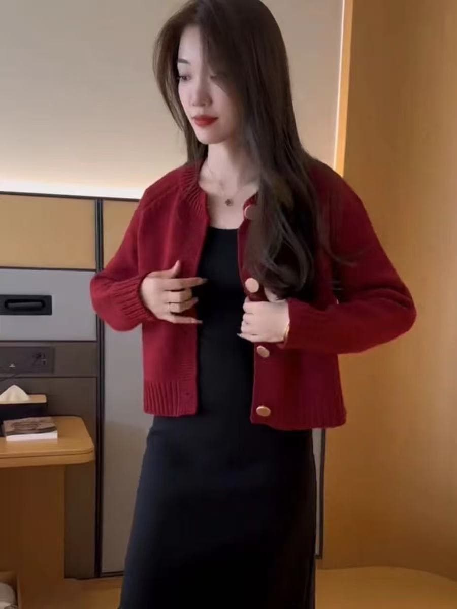 한 부서 쇼트 스타일 니트 오픈 가디건 여성 코트 가을 겨울 새로운 느긋한 바람 패션 루즈핏 슬림해 보이는 다용도 부드러운 찹쌀 맨위 상세 이미지 12
