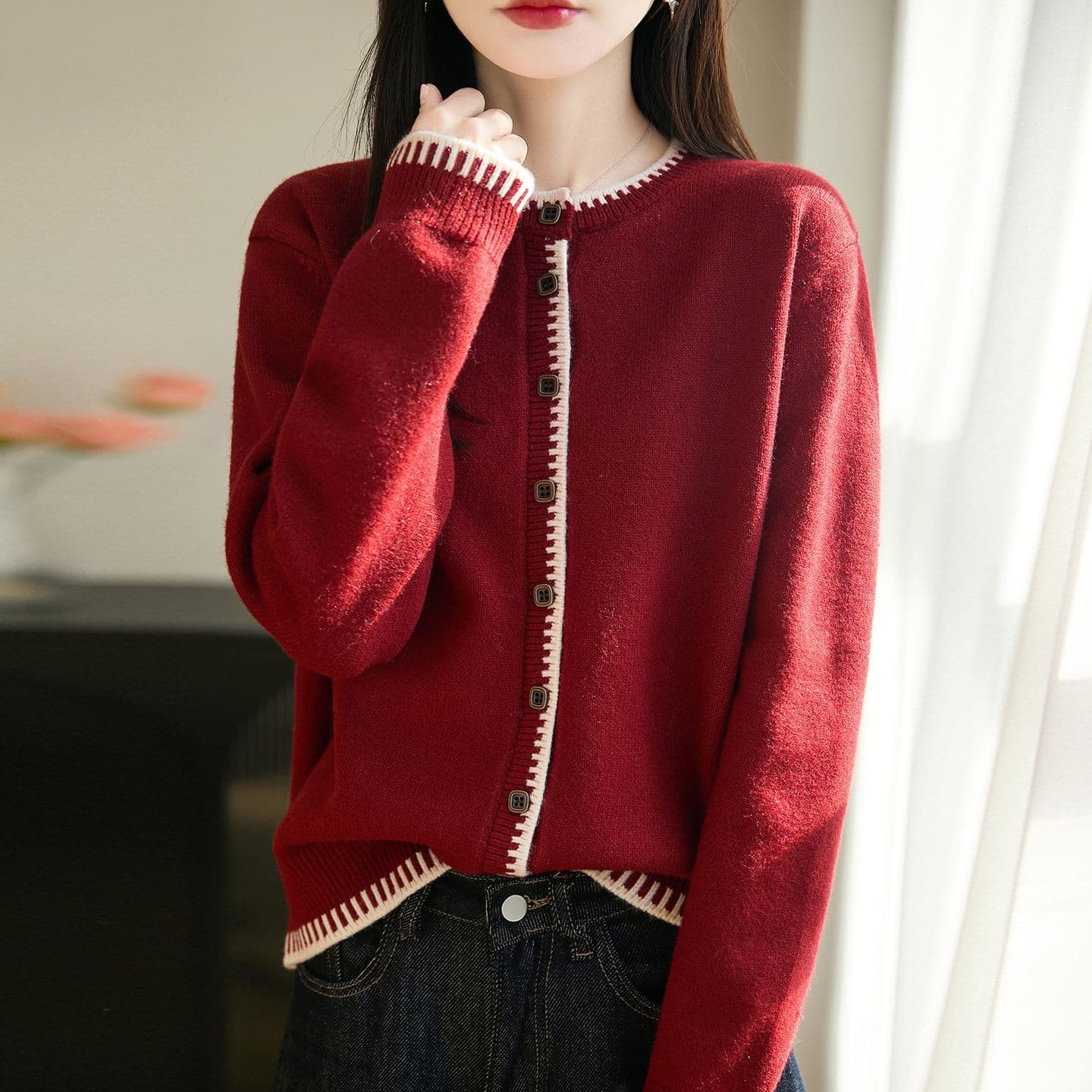 한 부서 고급 뽕나무 누에 실크 니트 오픈 가디건 여성 봄 가을 새로운 외부 가져 가라. 루즈핏 표지 고기 캐주얼 쇼트 스타일 스웨터 코트 상세 이미지 20
