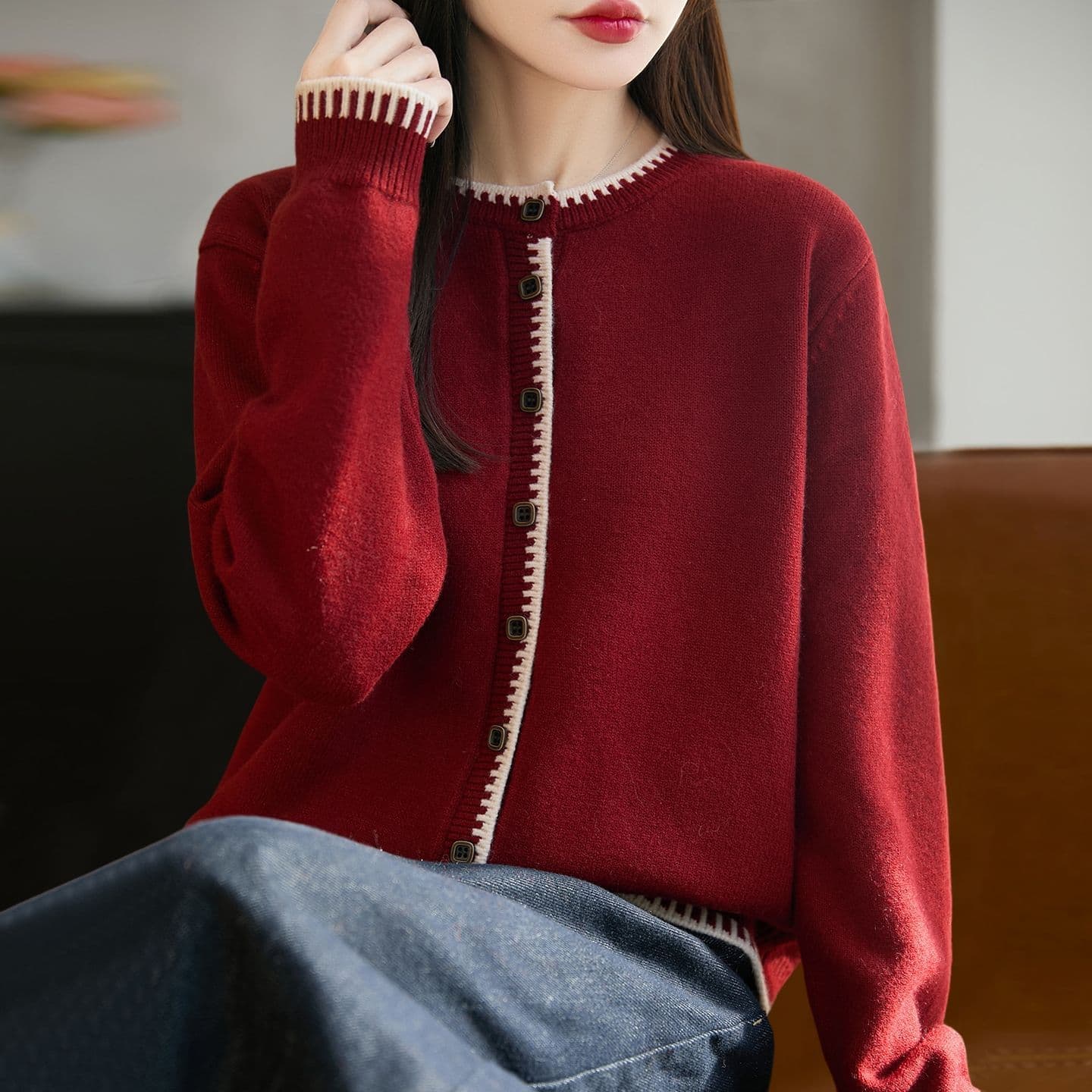 한 부서 고급 뽕나무 누에 실크 니트 오픈 가디건 여성 봄 가을 새로운 외부 가져 가라. 루즈핏 표지 고기 캐주얼 쇼트 스타일 스웨터 코트 상세 이미지 25
