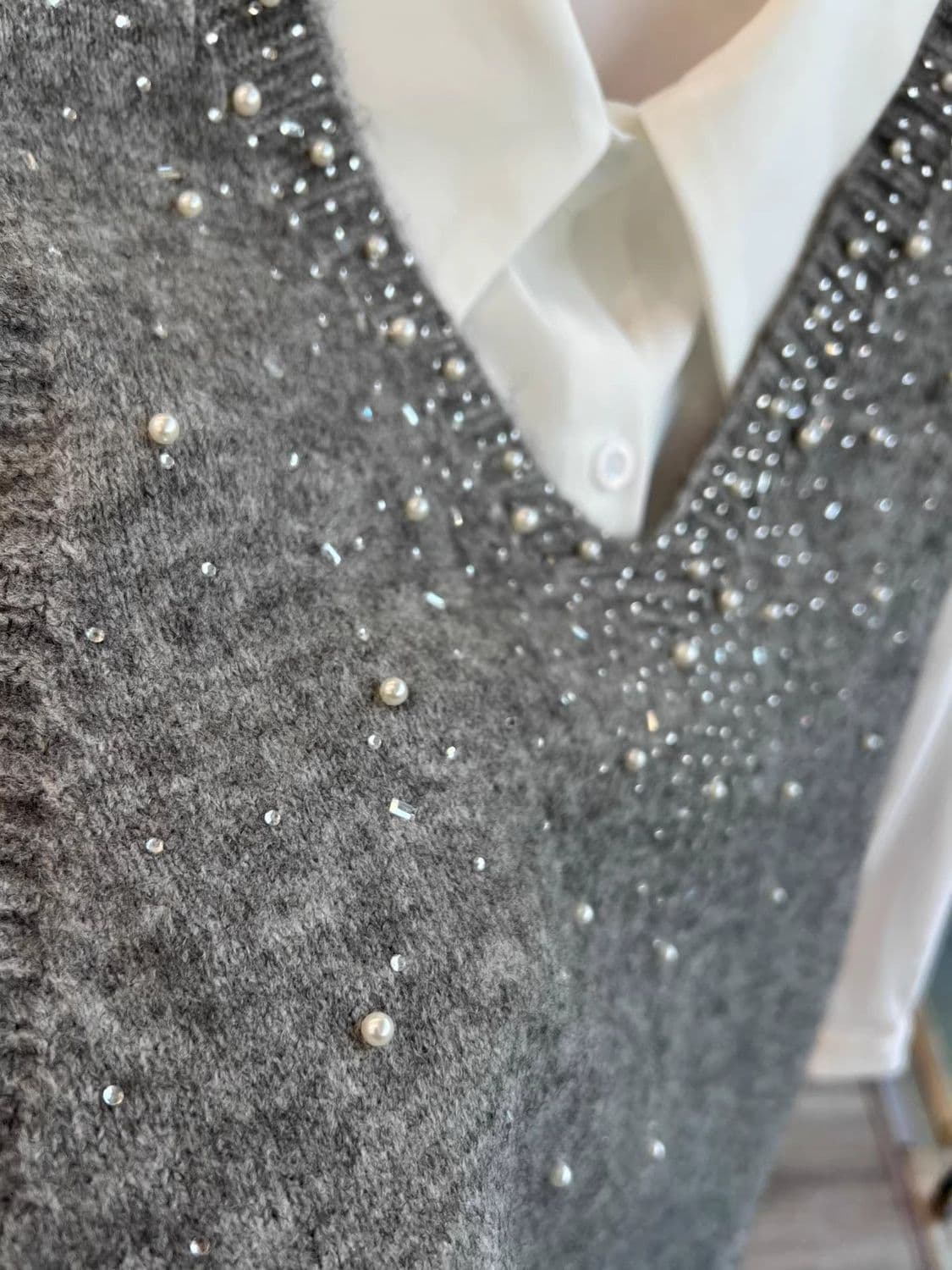 도파민 새로운 디자인 센스 비즈 박기 니트 민소매 루즈핏 베스트 조끼 V넥 패션 플래시 훈련 봄 가을 맨위 상세 이미지 17