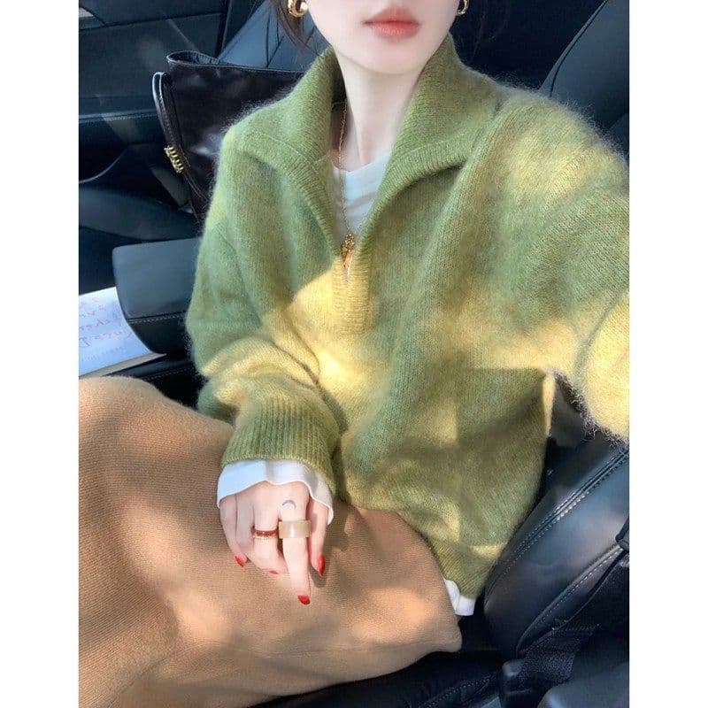부드러운 패션 반하이넥 니트 오픈 가디건 가을 슬림해 보이는 다용도 스웨터 여자 루즈핏 느긋한 바람 다용도 맨위 여성 상세 이미지 21