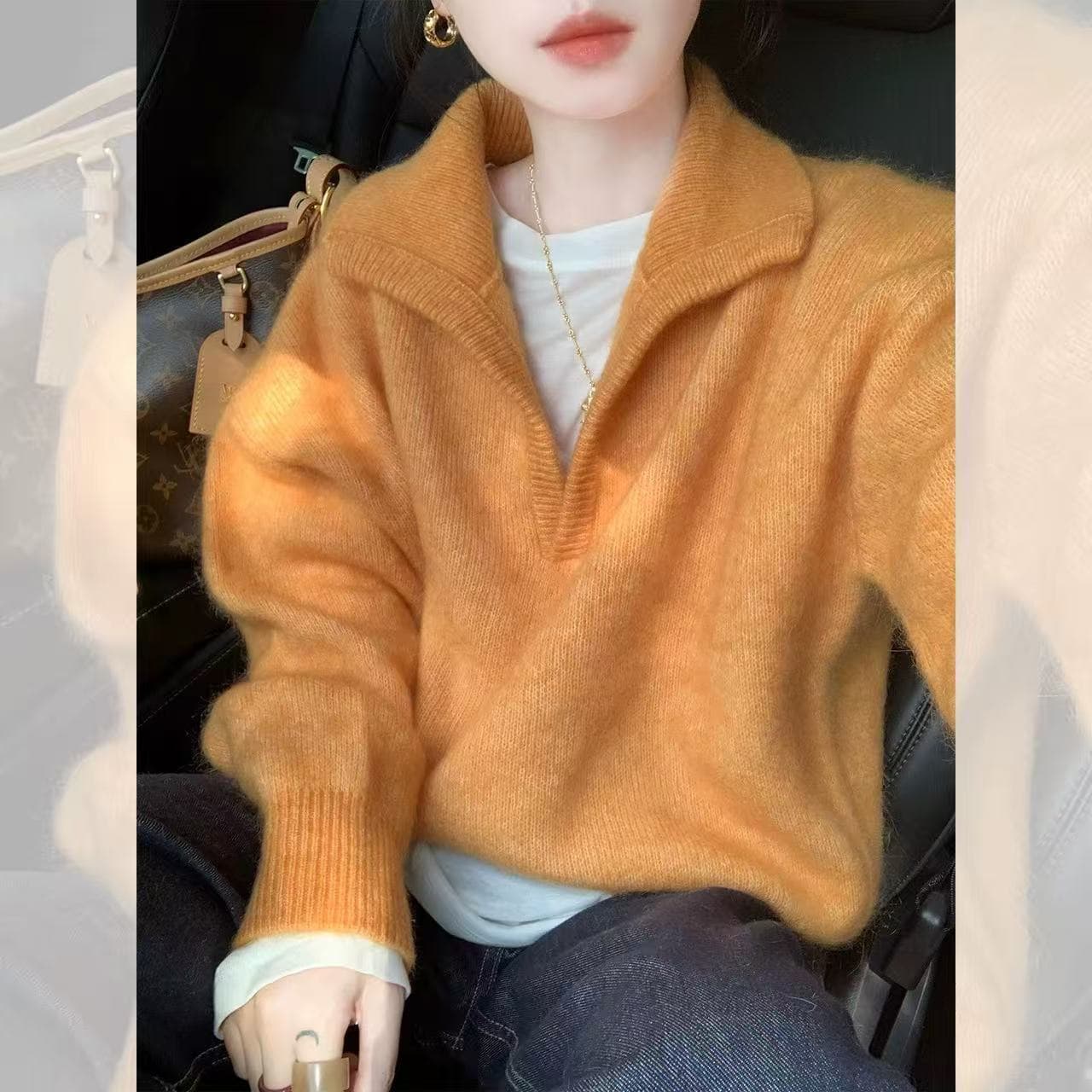 부드러운 패션 반하이넥 니트 오픈 가디건 가을 슬림해 보이는 다용도 스웨터 여자 루즈핏 느긋한 바람 다용도 맨위 여성 상세 이미지 27