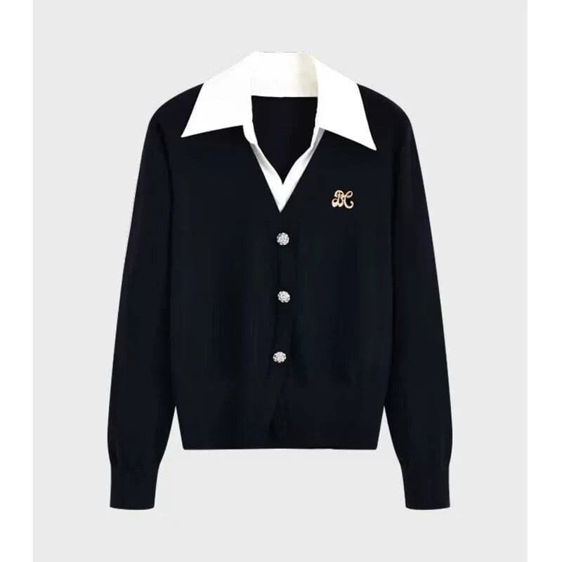 가을 겨울 새로운 페이크 레이어드 폴로 칼라 니트 스웨터 여성 배색 POLO 칼라 루즈핏 연령 감소 슬림해 보이는 패션 다용도 맨위 상세 이미지 11