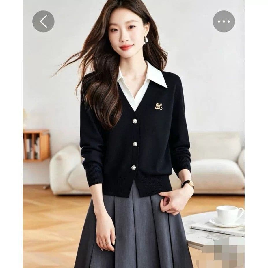 가을 겨울 새로운 페이크 레이어드 폴로 칼라 니트 스웨터 여성 배색 POLO 칼라 루즈핏 연령 감소 슬림해 보이는 패션 다용도 맨위 상세 이미지 20