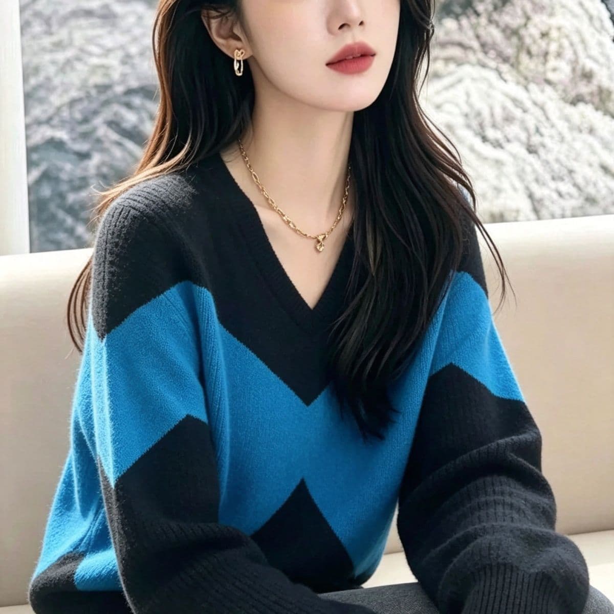 가을 겨울 고유 한 느긋한 Chic 니트 스웨터 스웨터 이른 가을 디자인 루즈핏 센스 작은 대중 아름다운 긴팔 슬림해 보이는 맨위 이미지 5