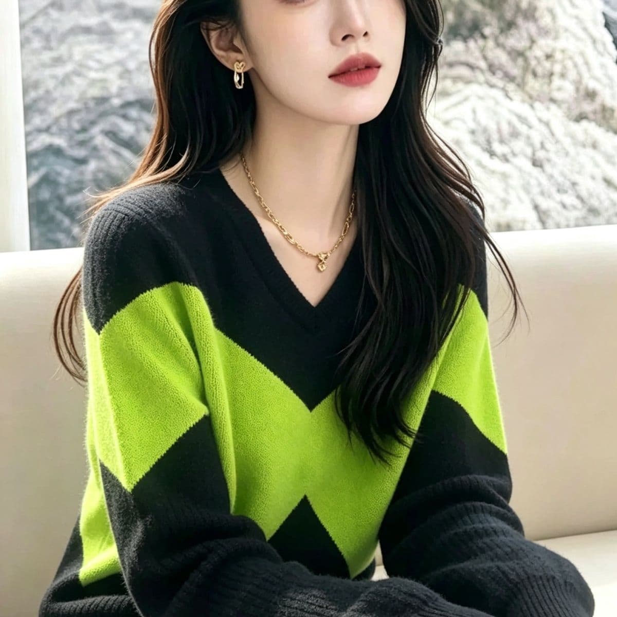 가을 겨울 고유 한 느긋한 Chic 니트 스웨터 스웨터 이른 가을 디자인 루즈핏 센스 작은 대중 아름다운 긴팔 슬림해 보이는 맨위 상세 이미지 5