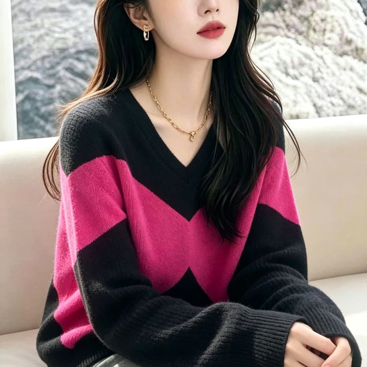 가을 겨울 고유 한 느긋한 Chic 니트 스웨터 스웨터 이른 가을 디자인 루즈핏 센스 작은 대중 아름다운 긴팔 슬림해 보이는 맨위 상세 이미지 10