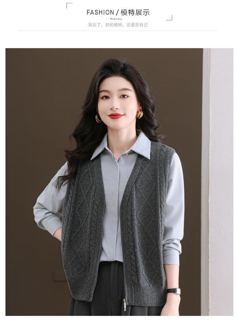 봄 가을 베스트 조끼 여성 외부 가져 가라. 표지 배 맨위 없음 소매 셔츠 제직 어깨 재킷 스웨터 오픈 가디건 트렌디 상세 이미지 8