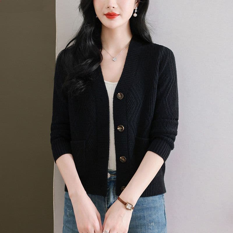 새로운 루즈핏 외부 잡아라. 의류 빅 사이즈 V넥 스웨터 코트 여성 의류 봄 가을 외국 가스 쇼트 스타일 니트 오픈 가디건 맨위 이미지 6