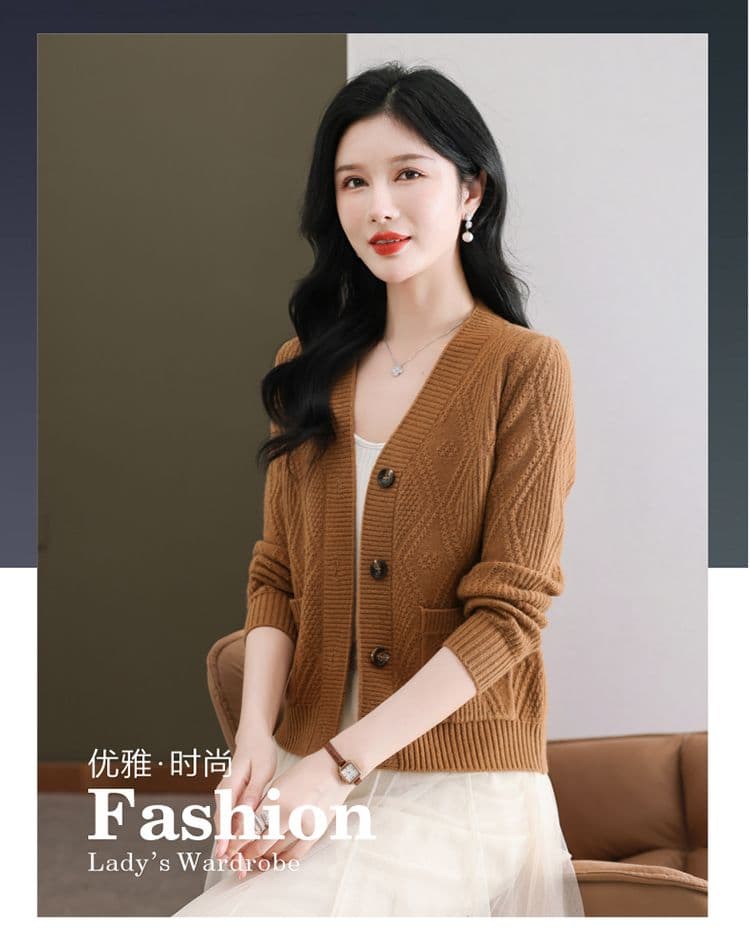 새로운 루즈핏 외부 잡아라. 의류 빅 사이즈 V넥 스웨터 코트 여성 의류 봄 가을 외국 가스 쇼트 스타일 니트 오픈 가디건 맨위 상세 이미지 1