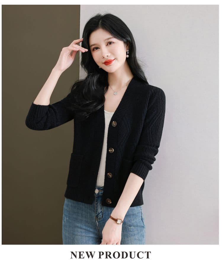 새로운 루즈핏 외부 잡아라. 의류 빅 사이즈 V넥 스웨터 코트 여성 의류 봄 가을 외국 가스 쇼트 스타일 니트 오픈 가디건 맨위 상세 이미지 8