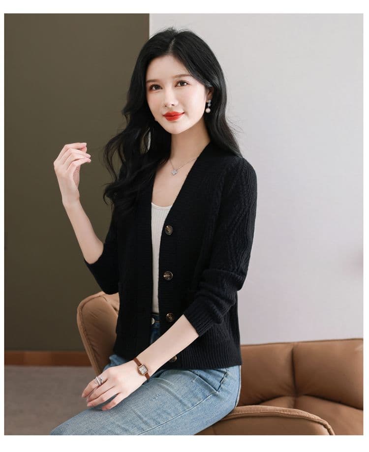 새로운 루즈핏 외부 잡아라. 의류 빅 사이즈 V넥 스웨터 코트 여성 의류 봄 가을 외국 가스 쇼트 스타일 니트 오픈 가디건 맨위 상세 이미지 9