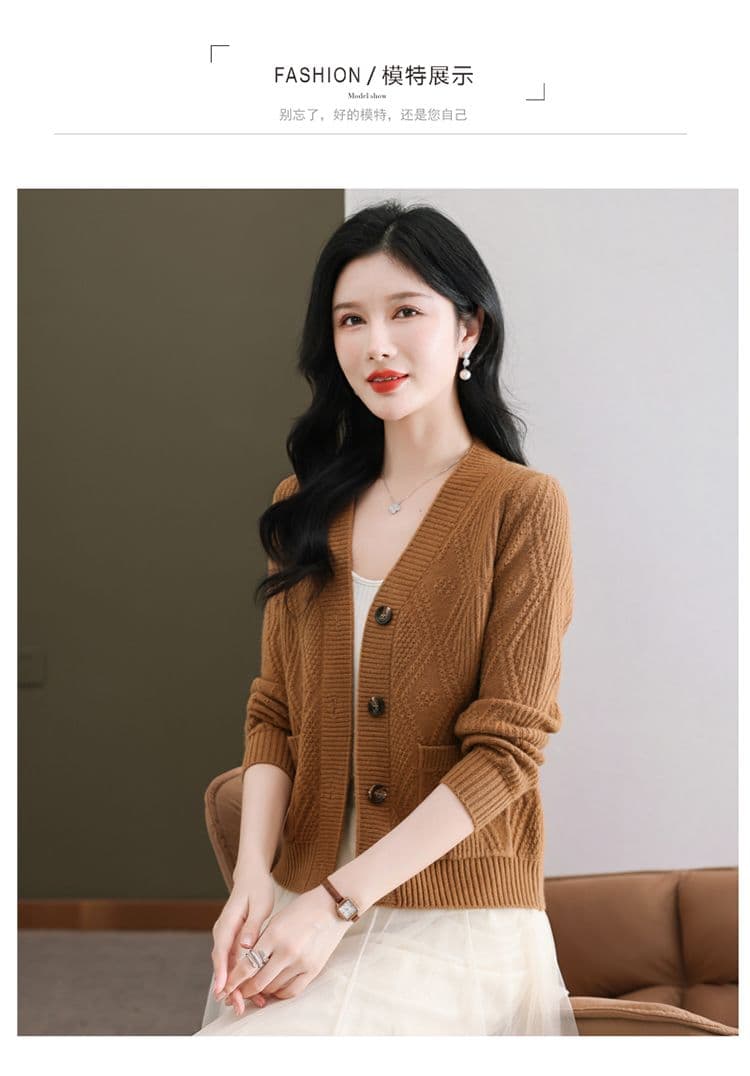 새로운 루즈핏 외부 잡아라. 의류 빅 사이즈 V넥 스웨터 코트 여성 의류 봄 가을 외국 가스 쇼트 스타일 니트 오픈 가디건 맨위 상세 이미지 25