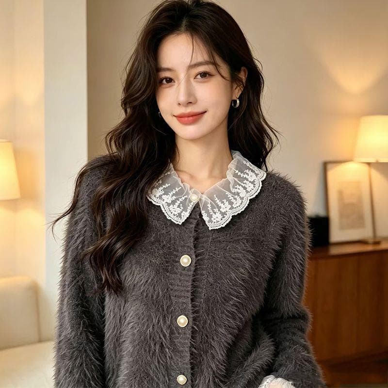 작은 샤넬 스타일 디자인 센스 한 부서 패치워크 부드러운 찹쌀 고급 센스 여성 의류 다용도 보온 달콤함 연령 감소 슬림해 보이는 스웨터 여자 상세 이미지 1