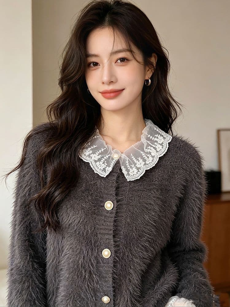 작은 샤넬 스타일 디자인 센스 한 부서 패치워크 부드러운 찹쌀 고급 센스 여성 의류 다용도 보온 달콤함 연령 감소 슬림해 보이는 스웨터 여자 상세 이미지 7