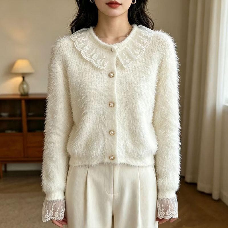 작은 샤넬 스타일 디자인 센스 한 부서 패치워크 부드러운 찹쌀 고급 센스 여성 의류 다용도 보온 달콤함 연령 감소 슬림해 보이는 스웨터 여자 상세 이미지 15