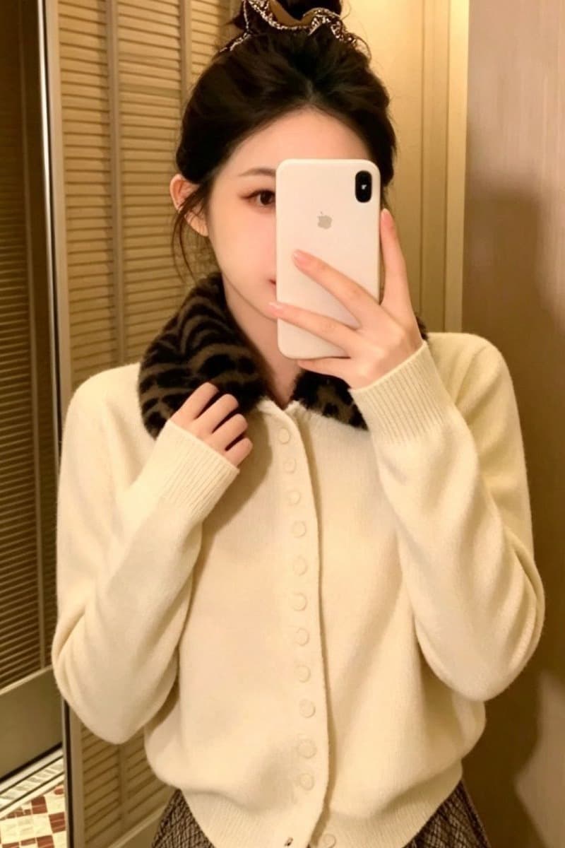 레오파드 무늬 폴로 칼라 긴팔 스웨터 여자 가을 겨울 느긋한 고급 센스 니트 오픈 가디건 루즈핏 슬림해 보이는 핫걸 품격 맨위 이미지 6