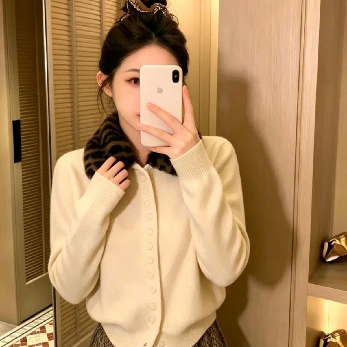 레오파드 무늬 폴로 칼라 긴팔 스웨터 여자 가을 겨울 느긋한 고급 센스 니트 오픈 가디건 루즈핏 슬림해 보이는 핫걸 품격 맨위 상세 이미지 14