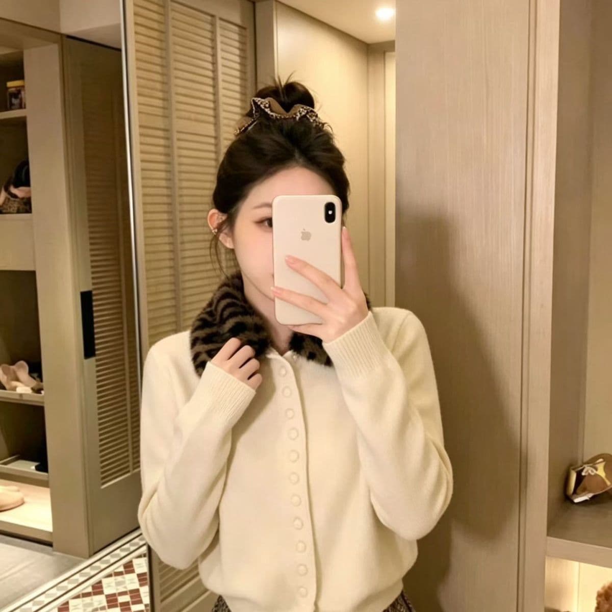 레오파드 무늬 폴로 칼라 긴팔 스웨터 여자 가을 겨울 느긋한 고급 센스 니트 오픈 가디건 루즈핏 슬림해 보이는 핫걸 품격 맨위 상세 이미지 31