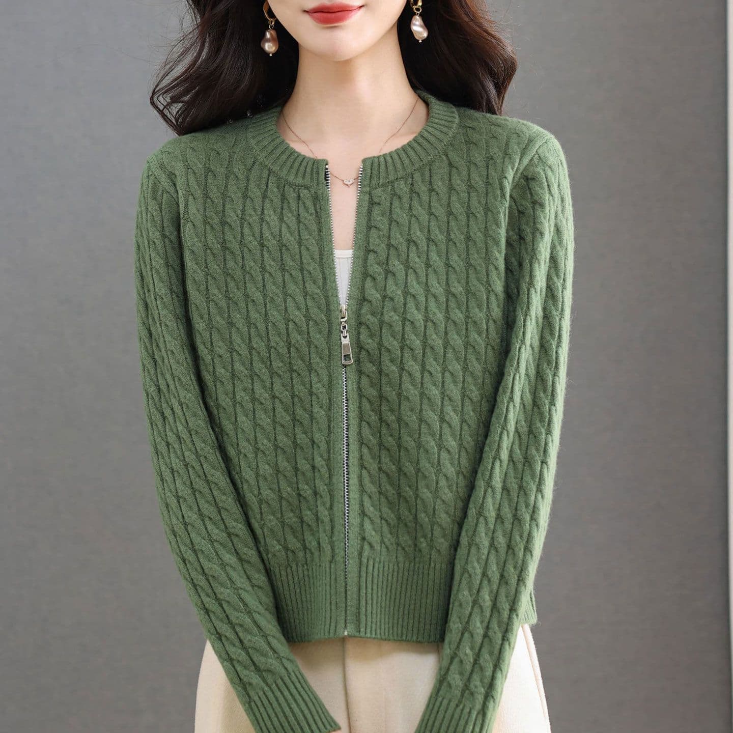 가을 겨울 새로운 패션 스웨터 코트 가을과 겨울 캐주얼 다용도 니트 스웨터 오픈 가디건 라운드 넥 봄 가을 지퍼 맨위 이미지 2