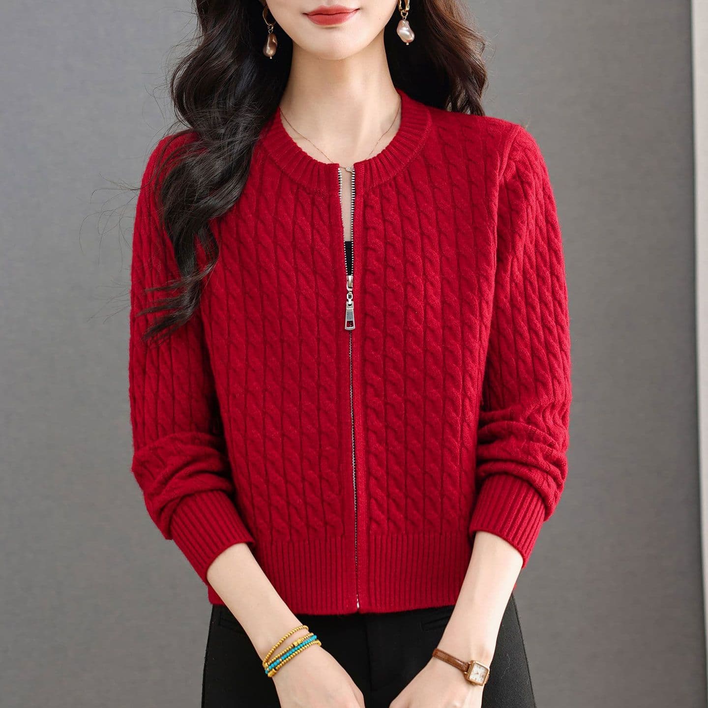 가을 겨울 새로운 패션 스웨터 코트 가을과 겨울 캐주얼 다용도 니트 스웨터 오픈 가디건 라운드 넥 봄 가을 지퍼 맨위 이미지 3