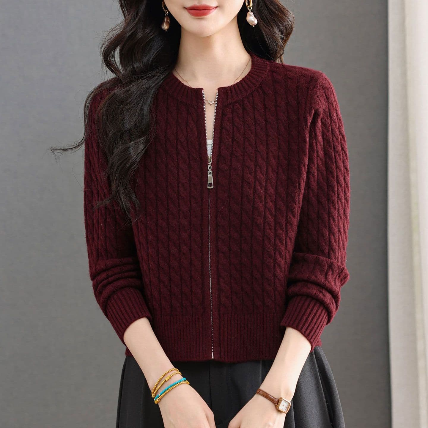 가을 겨울 새로운 패션 스웨터 코트 가을과 겨울 캐주얼 다용도 니트 스웨터 오픈 가디건 라운드 넥 봄 가을 지퍼 맨위 이미지 4