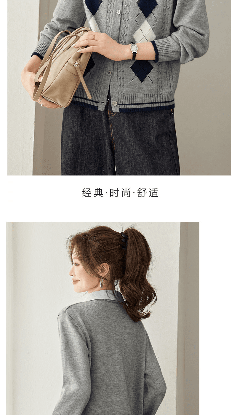 폴로 칼라 패치워크 페이크 레이어드 니트 오픈 가디건 여성 봄 가을 겨울 새로운 고급 센스 패션 외국 가스 맨위 스웨터 코트 상세 이미지 6
