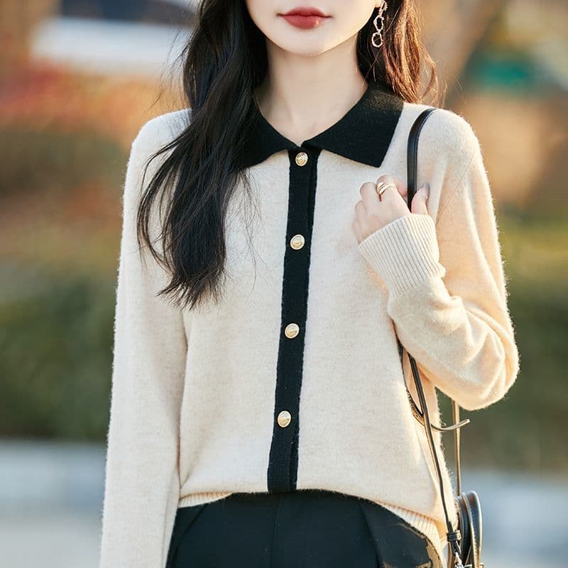 POLO 칼라 자이언트 잘 생긴 양모 오픈 가디건 여성 슬림해 보이는 새로운 외국 가스 맨위 품격 폴로 칼라 만나는 스웨터 코트 트렌디 이미지 4