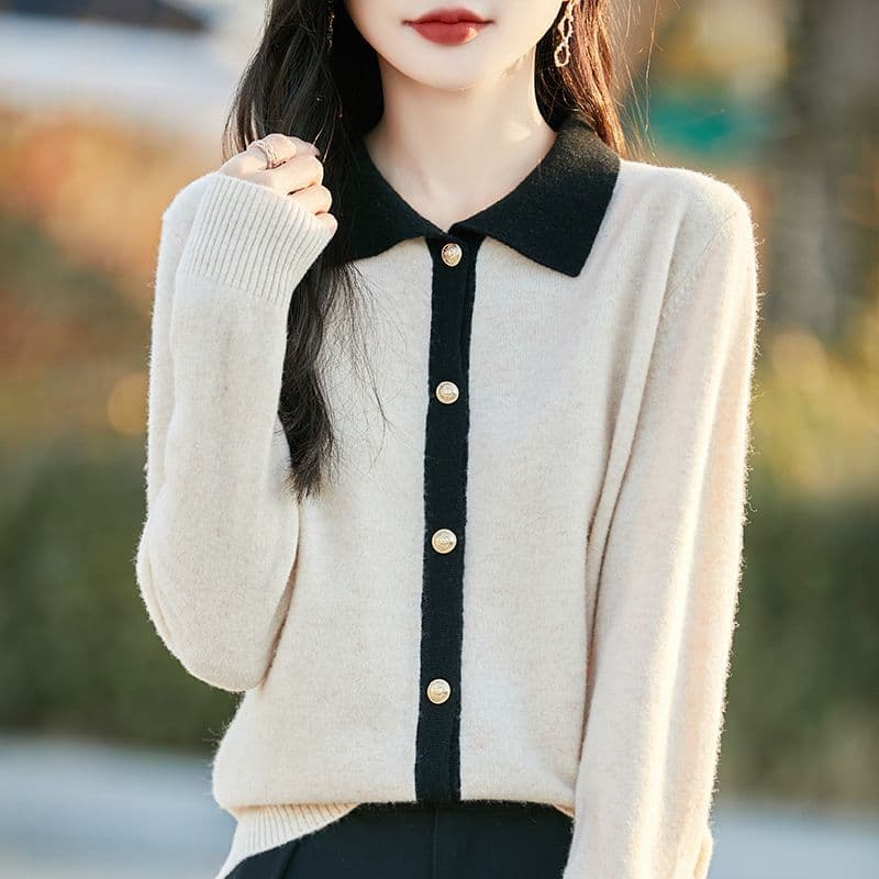 POLO 칼라 자이언트 잘 생긴 양모 오픈 가디건 여성 슬림해 보이는 새로운 외국 가스 맨위 품격 폴로 칼라 만나는 스웨터 코트 트렌디 상세 이미지 11